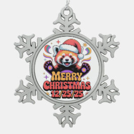 Adorno De Peltre Tipo Copo De Nieve Panda Rojo Feliz Navidad 12/25/25