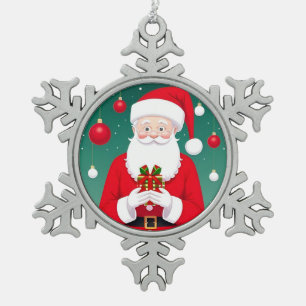 Adorno De Peltre Tipo Copo De Nieve Papá Noel sosteniendo un regalo