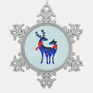 Adorno De Peltre Tipo Copo De Nieve Pareja de renos de Navidades nórdicos azules