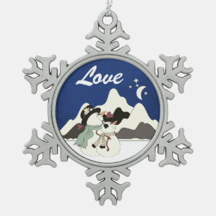 Adorno De Peltre Tipo Copo De Nieve Pareja de Snowman ama las montañas y vacaciones en