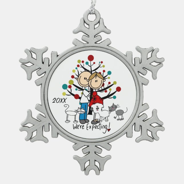 Adorno De Peltre Tipo Copo De Nieve Pareja esperada 2 gatos ornamento de copo de nieve (Anverso)