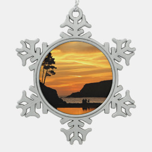 Adorno De Peltre Tipo Copo De Nieve Pareja y perro Vivid Beach Sunset Silhouettes
