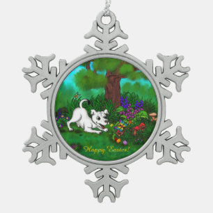 Adorno De Peltre Tipo Copo De Nieve Pascua - Capo de cachorro y mariposa