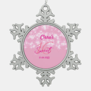 Adorno De Peltre Tipo Copo De Nieve Pastel bebé rosa dulce 16 cumpleaños agregar nombr