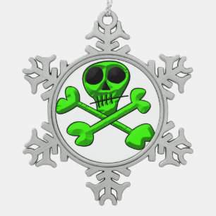 Adorno De Peltre Tipo Copo De Nieve Patrón de Calavera y Huesos Cruzados