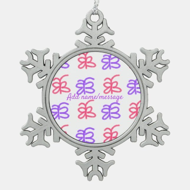 Adorno De Peltre Tipo Copo De Nieve Patrón de doodle de mariposa rosa morado agregar t (Anverso)