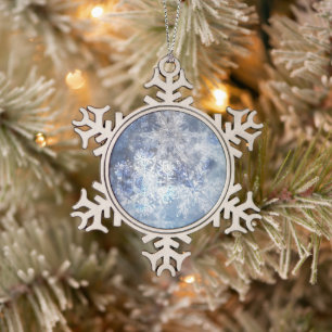 Adorno De Peltre Tipo Copo De Nieve Patrón de Navidades azules texturados de hielo y n