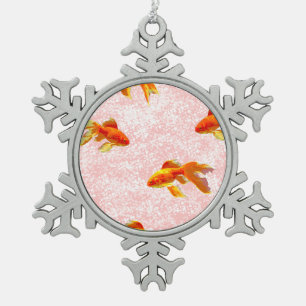 Adorno De Peltre Tipo Copo De Nieve Patrón de pescado dorado rosa