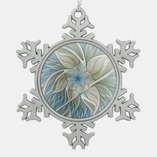 Adorno De Peltre Tipo Copo De Nieve Patrón de sueño floral abstracto azul caqui fracta