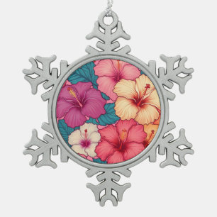 Adorno De Peltre Tipo Copo De Nieve Patrón floral de hibiscos tropicales