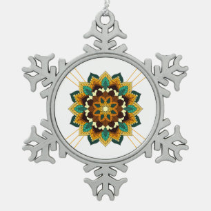 Adorno De Peltre Tipo Copo De Nieve Patrón Mandala 02 en amarillo y marrón