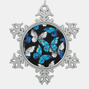 Adorno De Peltre Tipo Copo De Nieve Patrón oscuro sin foco con mariposas azules morfo