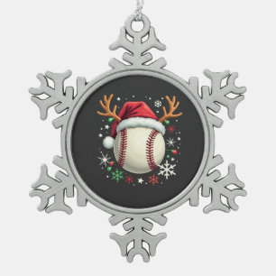 Adorno De Peltre Tipo Copo De Nieve Pelota de béisbol con cuernos de reno y Navidad