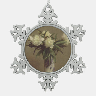 Adorno De Peltre Tipo Copo De Nieve Peonies en un florero azul y blanco