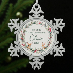 Adorno De Peltre Tipo Copo De Nieve Pequeños animales de Woodland bebe primera Navidad