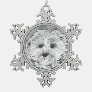 Adorno De Peltre Tipo Copo De Nieve Perrito "Ollie" de Cavapoo.