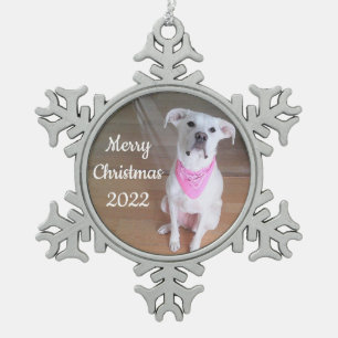 Adorno De Peltre Tipo Copo De Nieve Perro de cachorro alegre con bufanda rosada