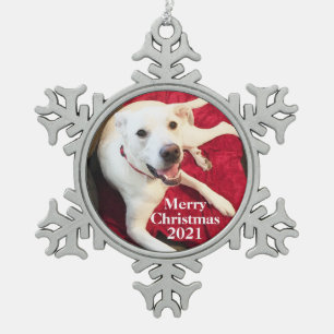 Adorno De Peltre Tipo Copo De Nieve Perro de cachorro blanco sonriente