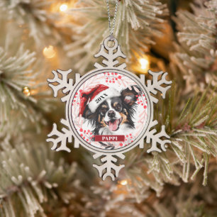 Adorno De Peltre Tipo Copo De Nieve Perro Papillon en Santa Hat Ornamento de Navidad