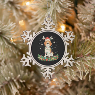 Adorno De Peltre Tipo Copo De Nieve Perro Pointer Inglés Sombrero Reno Luces de Navida