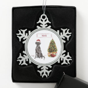 Adorno De Peltre Tipo Copo De Nieve Perro y árbol graciosos de Black Lab Navidades
