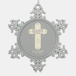 Adorno De Peltre Tipo Copo De Nieve Personaliza, Cruz Crema y Gris para la Dedicación