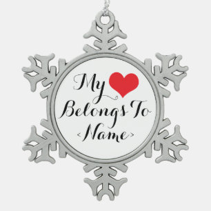 Adorno De Peltre Tipo Copo De Nieve Personaliza Mi Corazón Pertenece A <Name>
