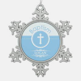 Adorno De Peltre Tipo Copo De Nieve Personalizable, Niño Azul Hijo de Dios Bautizo