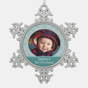 Adorno De Peltre Tipo Copo De Nieve Personalizado Bebé primero Navidades Foto Ornament