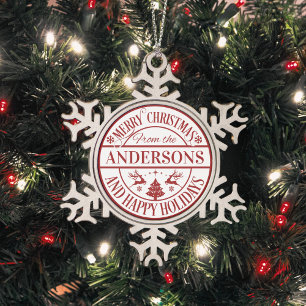 Adorno De Peltre Tipo Copo De Nieve Personalizado navideño de merry nombre familiar tr