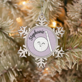 Adorno De Peltre Tipo Copo De Nieve Personalizado Yarn Ball & Crochet Hook + Nombre