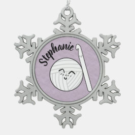 Adorno De Peltre Tipo Copo De Nieve Personalizado Yarn Ball & Crochet Hook + Nombre