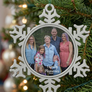 Adorno De Peltre Tipo Copo De Nieve PERSONALIZAR Foto de Recuerdos Familiares en Plata