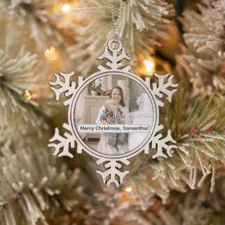 Adorno De Peltre Tipo Copo De Nieve Personalized Pewter Snowflake Photo Christmas