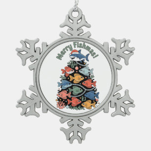 Adorno De Peltre Tipo Copo De Nieve Pez Feliz Navidad Árbol de Navidad Pescar Divertid