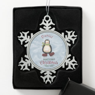 Adorno De Peltre Tipo Copo De Nieve Pinguino de la primera Navidad del bebé