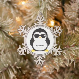 Adorno De Peltre Tipo Copo De Nieve Pingüino fresco de nombre personalizado