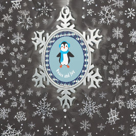 Adorno De Peltre Tipo Copo De Nieve Pingüino lindo con la paz y la alegría de los aflu
