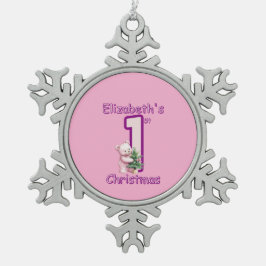Adorno De Peltre Tipo Copo De Nieve Pink Teddies First Christmas Cheer!