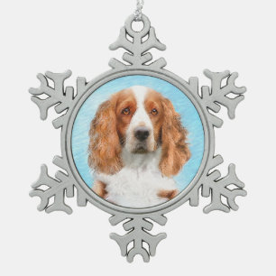 Adorno De Peltre Tipo Copo De Nieve Pintado español de Springer galesa - Arte de perro
