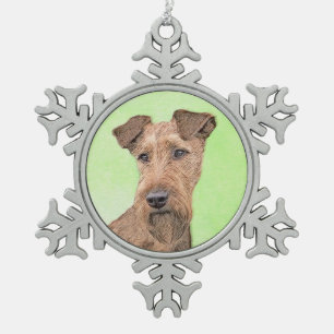 Adorno De Peltre Tipo Copo De Nieve Pintado Terrier Irlandés - Arte de Perro Original.