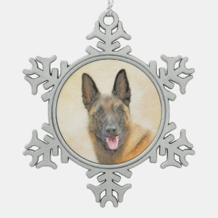 Adorno De Peltre Tipo Copo De Nieve Pintura belga malinois - Arte de perro original