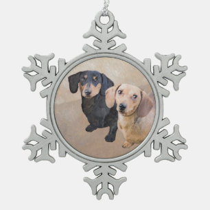 Adorno De Peltre Tipo Copo De Nieve Pintura Dachshund (suave) - Arte Perro Original