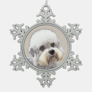 Adorno De Peltre Tipo Copo De Nieve Pintura Dandie Dinmont Terrier Original Perro Arte