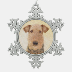 Adorno De Peltre Tipo Copo De Nieve Pintura de Airedale Terrier - Arte original y pers