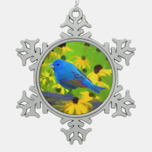 Adorno De Peltre Tipo Copo De Nieve Pintura de amarre índigo - Arte original de aves