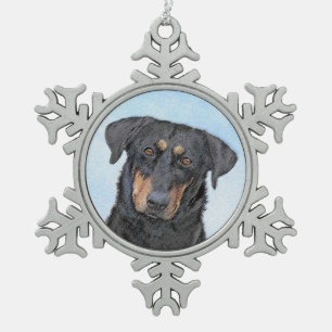 Adorno De Peltre Tipo Copo De Nieve Pintura de Beauceron - Arte de perro original y bo