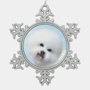 Adorno De Peltre Tipo Copo De Nieve Pintura de Bichon Frise - Arte de Perro Original.
