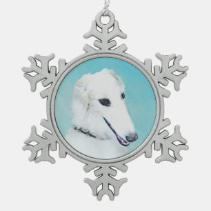 Adorno De Peltre Tipo Copo De Nieve Pintura de Borzoi (blanco) - Arte de perro origina