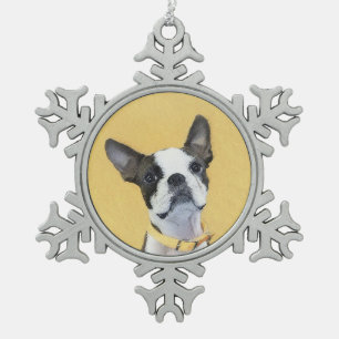 Adorno De Peltre Tipo Copo De Nieve Pintura de Boston Terrier - Arte de Perro Original